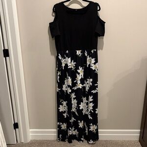 Black Floral Cold-Shoulder Maxi Dress